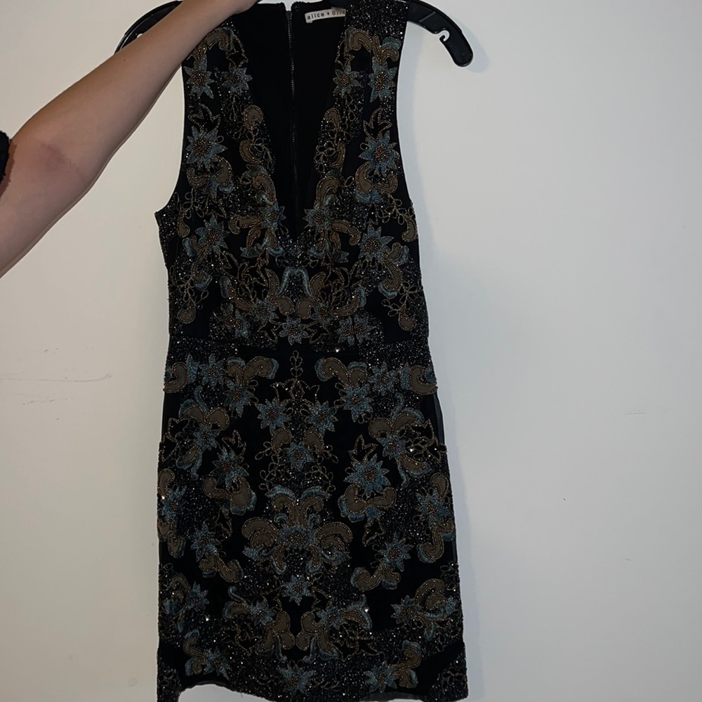 Alice and Olivia Black Embellished Beaded Dress